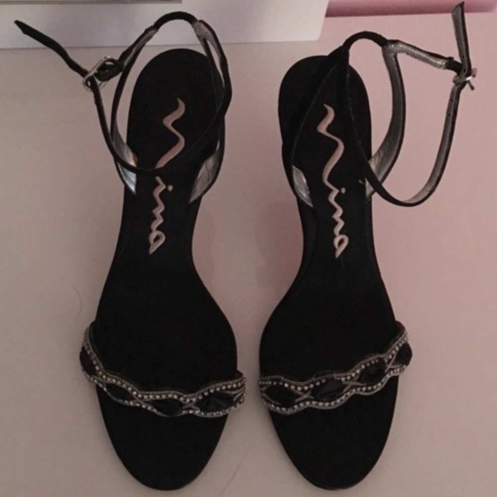Nina black heels with rhinestone embellishments